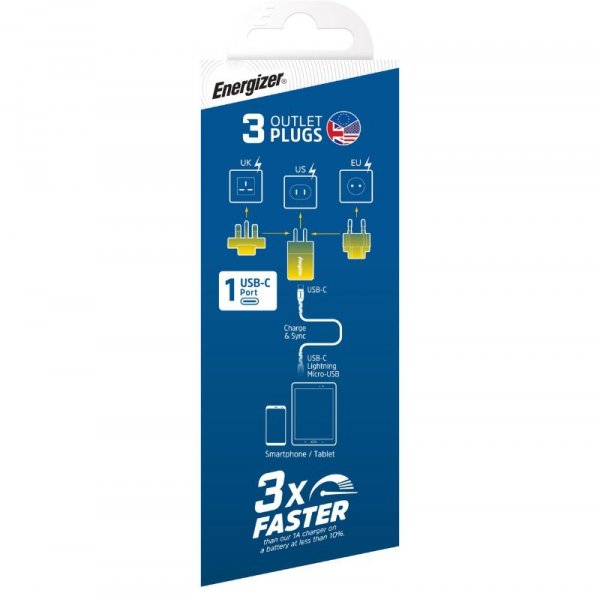 Energizer Ultimate - Ładowarka sieciowa podróżna Multiplug EU / UK / US GaN USB-C 20W PD (Zielony)