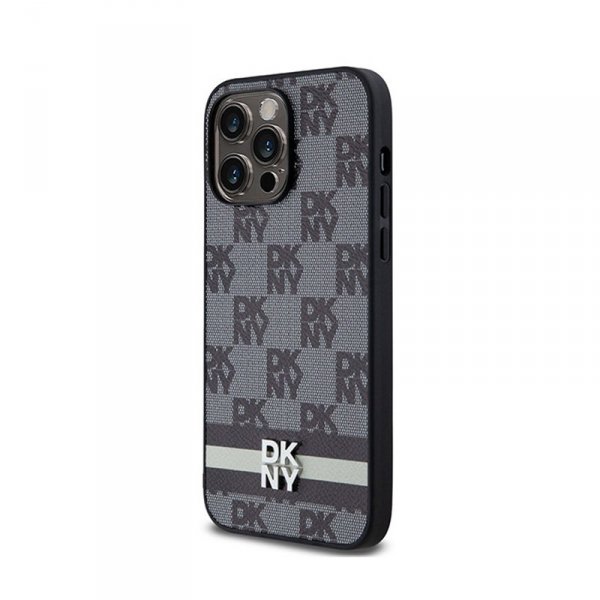 DKNY Leather Checkered Mono Pattern & Printed Stripes - Etui iPhone 14 Pro Max (czarny)
