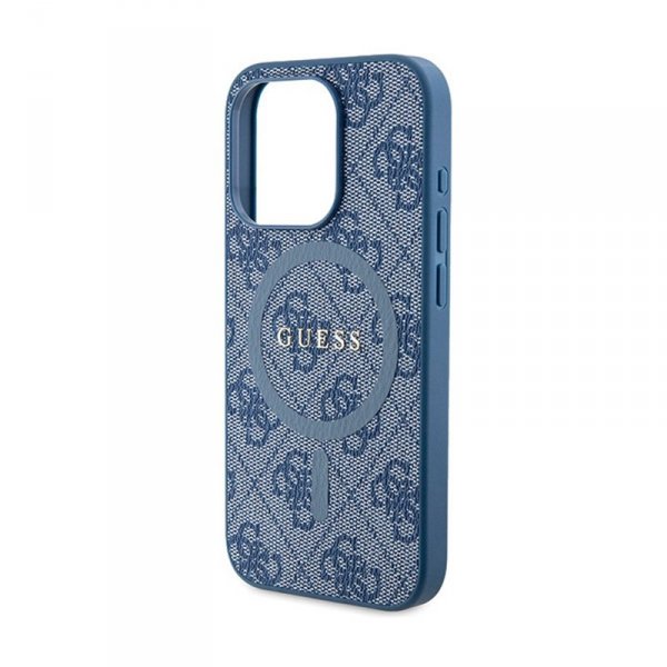 Guess 4G Collection Leather Metal Logo MagSafe - Etui iPhone 14 Pro (niebieski)