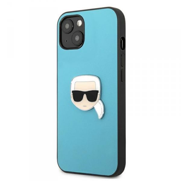 Karl Lagerfeld PU Leather Karl&#039;s Head Metal - Etui iPhone 13 mini (niebieski)