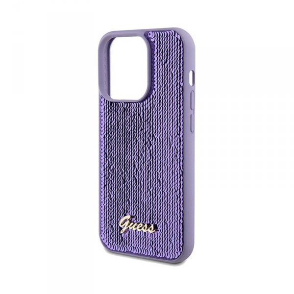 Guess Sequin Script Metal - Etui iPhone 14 Pro Max (fioletowy)