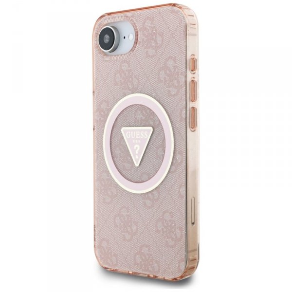 Guess IML Metal Glitter 4G Circle Triangle MagSafe - Etui do iPhone 16e (różowy)