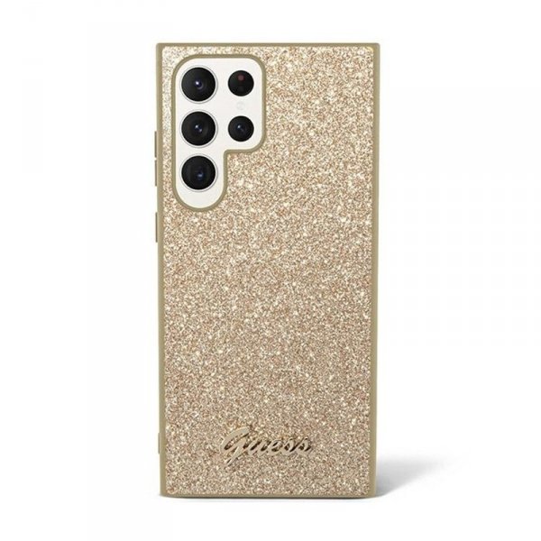 Guess Glitter Flakes Metal Logo Case - Etui Samsung Galaxy S24 Ultra (złoty)
