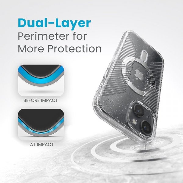 Speck Presidio Lux Grip ClickLock & MagSafe - Etui iPhone 16e / iPhone 15 / iPhone 14 / iPhone 13 (Clear / Platinium Glitter / C