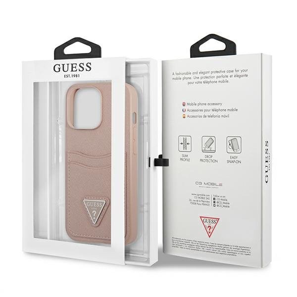 Guess Saffiano Double Card Triangle - Etui iPhone 13 Pro (różowy)