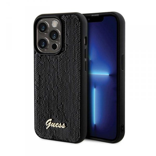 Guess Sequin Script Metal - Etui iPhone 13 Pro Max (czarny)