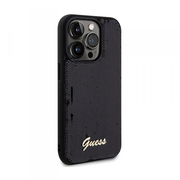 Guess Sequin Script Metal - Etui iPhone 13 Pro Max (czarny)