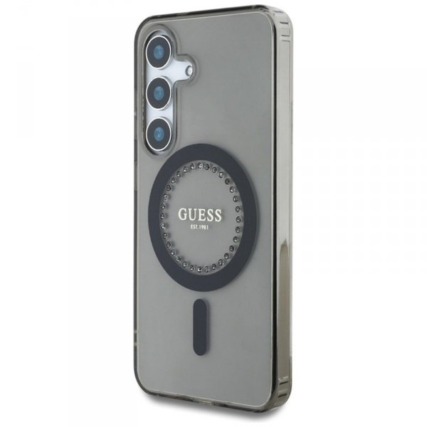 Guess Rhinestones Printed Classic Logo MagSafe - Etui do Samsung Galaxy S25 (czarny)