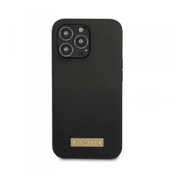 Guess Silicone Logo Plate MagSafe - Etui iPhone 13 Pro Max (czarny)