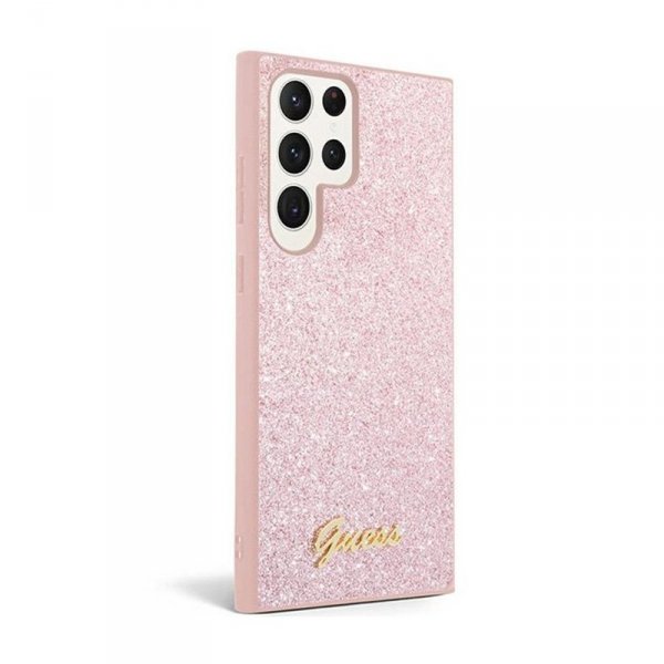 Guess Glitter Flakes Metal Logo Case - Etui Samsung Galaxy S24 Ultra (różowy)