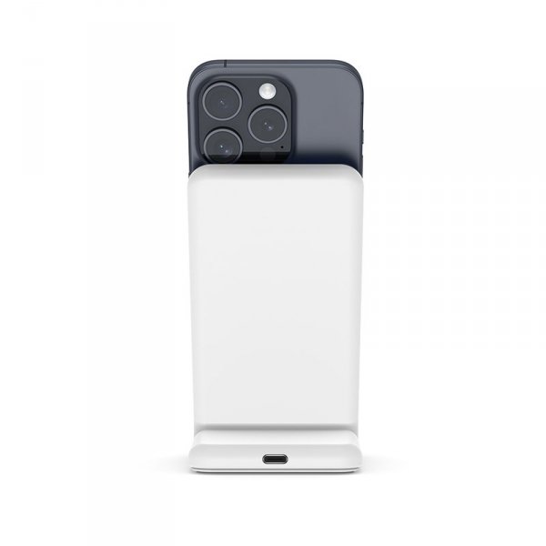 Crong MagSpot Stand - Ładowarka bezprzewodowa 2w1 z MagSafe do iPhone i AirPods (biały)