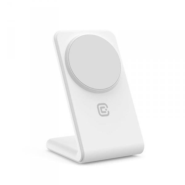 Crong MagSpot Stand - Ładowarka bezprzewodowa 2w1 z MagSafe do iPhone i AirPods (biały)