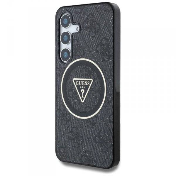 Guess 4G Glitter Triangle Buttons MagSafe - Etui do Samsung Galaxy S25+ (czarny)