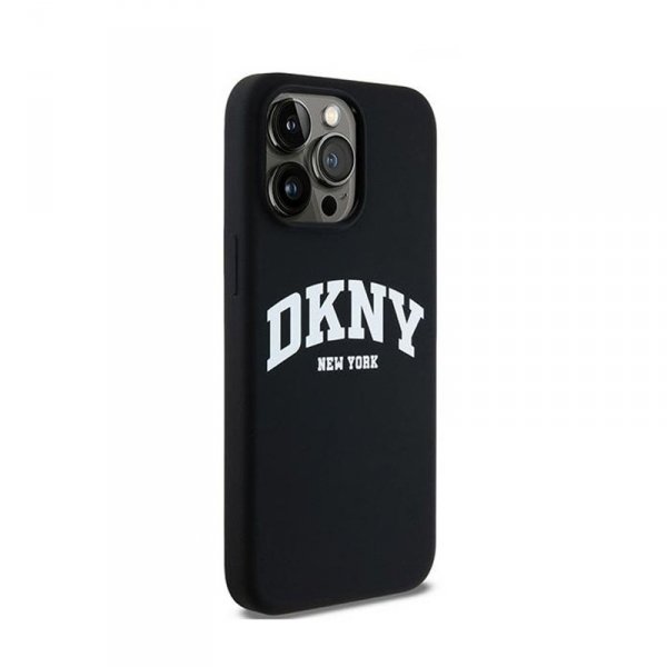 DKNY Liquid Silicone White Printed Logo MagSafe - Etui iPhone 13 Pro Max (czarny)