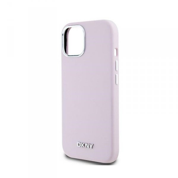 DKNY Liquid Silicone Small Metal Logo MagSafe - Etui iPhone 15 / 14 / 13 (różowy)