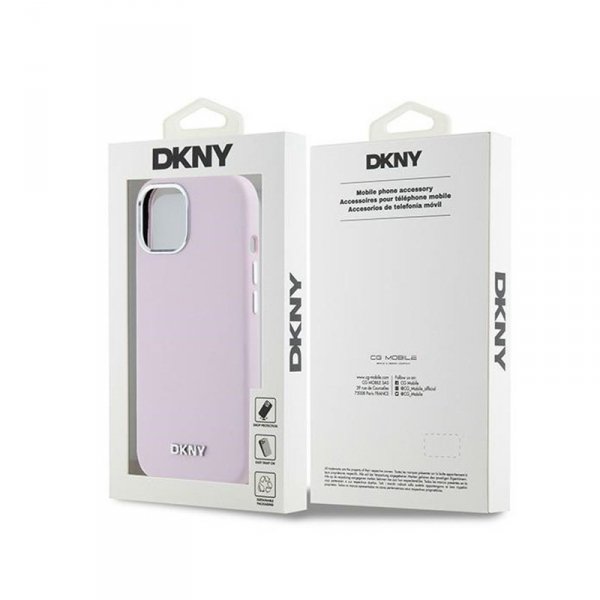 DKNY Liquid Silicone Small Metal Logo MagSafe - Etui iPhone 15 / 14 / 13 (różowy)