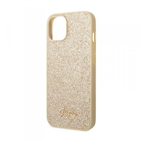 Guess Glitter Flakes Metal Logo Case – Etui iPhone 14 (złoty)