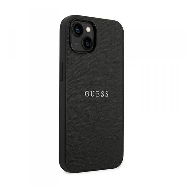 Guess Saffiano Metal Logo Stripes - Etui iPhone 14 Plus (czarny)