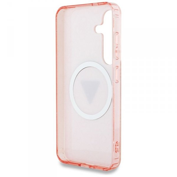Guess 4G Glitter Triangle Buttons MagSafe - Etui do Samsung Galaxy S25 (różowy)