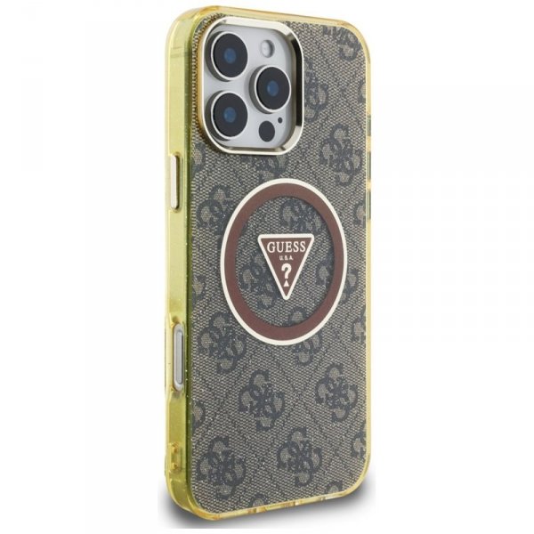Guess IML Metal Glitter 4G Circle Triangle MagSafe - Etui do iPhone 16 Pro (brązowy)