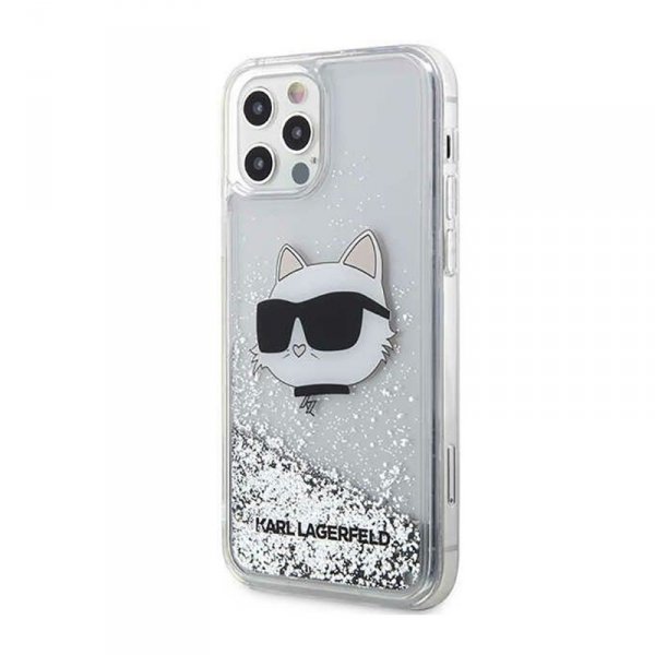 Karl Lagerfeld Liquid Glitter NFT Choupette Head - Etui iPhone 12 / iPhone 12 Pro (srebrny)