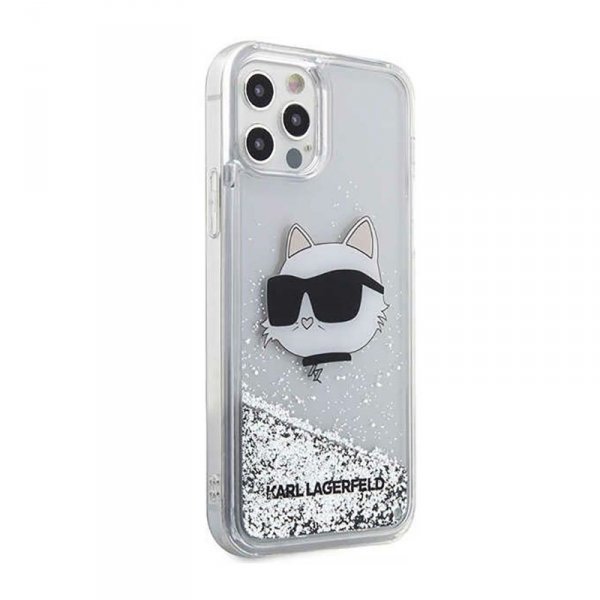 Karl Lagerfeld Liquid Glitter NFT Choupette Head - Etui iPhone 12 / iPhone 12 Pro (srebrny)