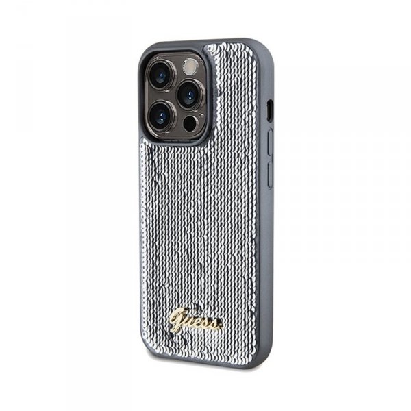 Guess Sequin Script Metal - Etui iPhone 14 Pro Max (srebrny)