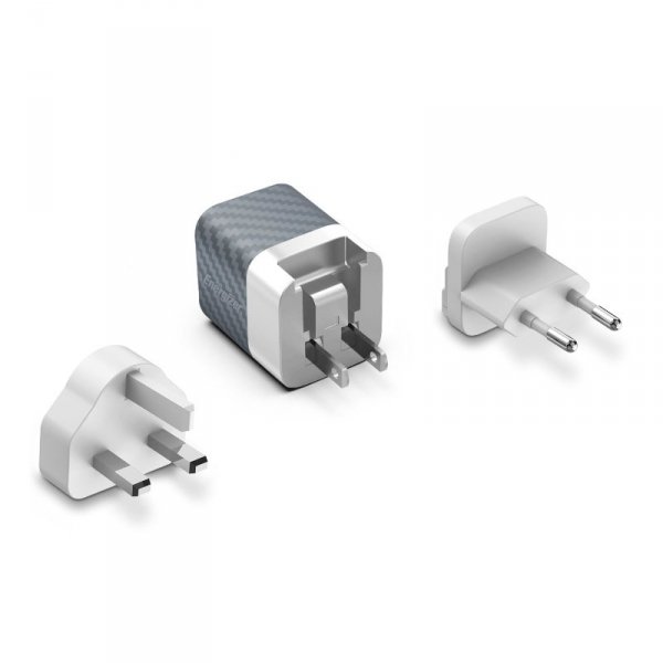 Energizer Ultimate - Ładowarka sieciowa podróżna Multiplug EU / UK / US GaN USB-C & USB-A 38W PD + QC3.0 (Srebrny)