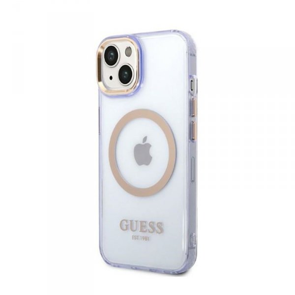Guess Gold Outline Translucent MagSafe - Etui iPhone 14 (fioletowy)