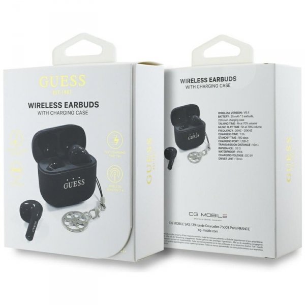Guess Glossy Effect Printed Classic Logo & Charm - Słuchawki Bluetooth TWS + etui ładujące (czarny)
