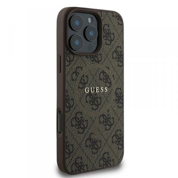 Guess 4G Ring Classic Logo MagSafe - Etui iPhone 16 Pro (brązowy)