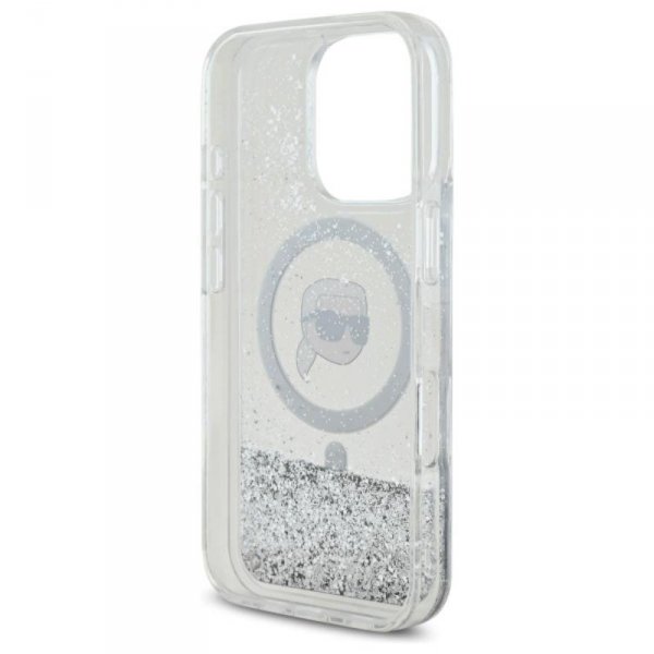 Karl Lagerfeld Liquid Glitter Karl Head MagSafe - Etui iPhone 16 Pro (przezroczysty)