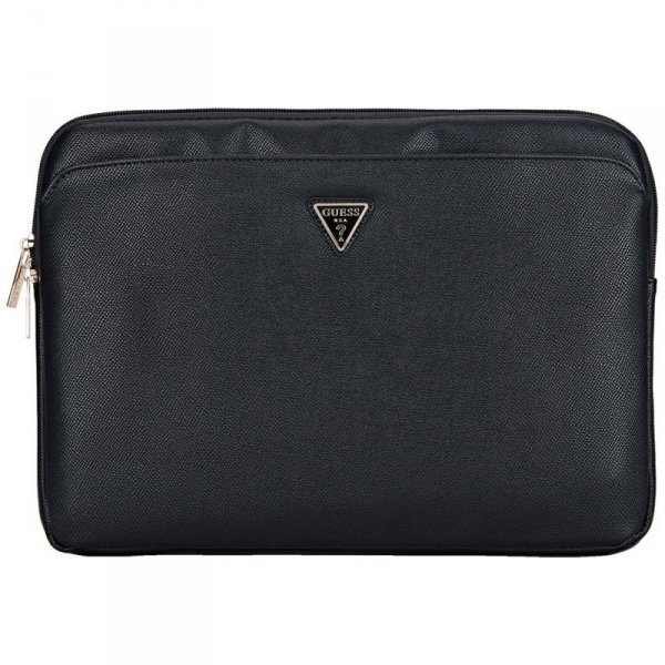 Guess Grained Zipper Pocket Triangle Logo Sleeve - Etui na notebooka 14&quot; (czarny)