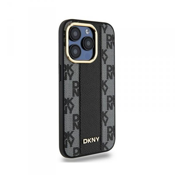 DKNY Leather Checkered Mono Pattern MagSafe - Etui iPhone 15 Pro Max (czarny)