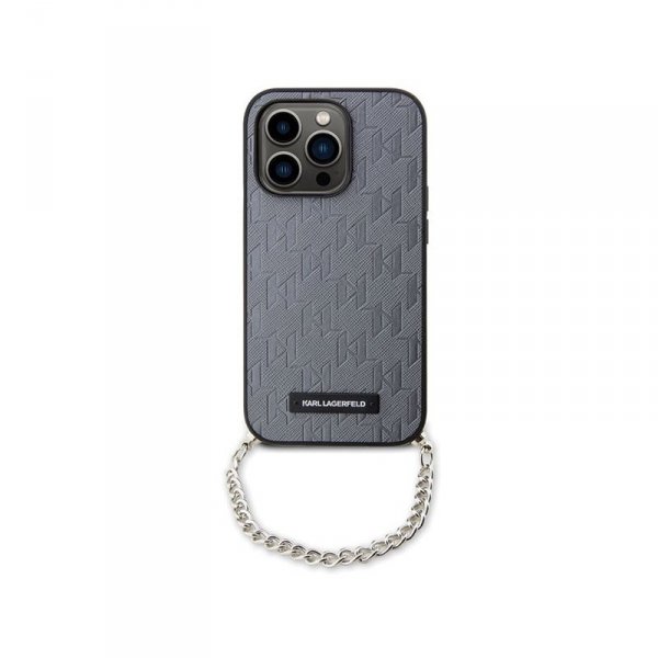 Karl Lagerfeld Saffiano Monogram Chain - Etui iPhone 14 Pro (Srebrny)