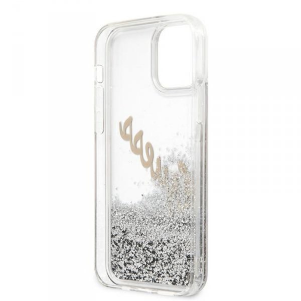 Guess Glitter Vintage Script - Etui iPhone 12 Pro Max (srebrny)
