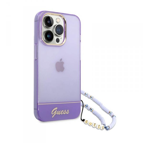 Guess Translucent Pearl Strap - Etui iPhone 14 Pro Max (fioletowy)