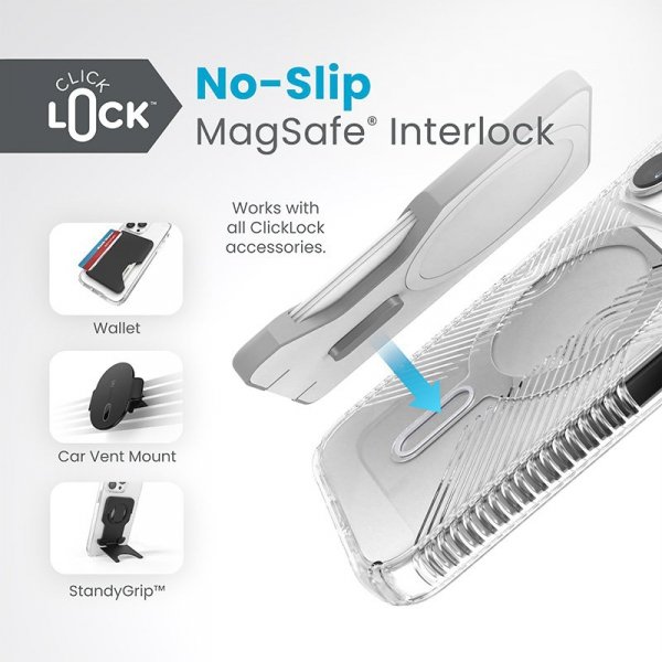 Speck Presidio Perfect-Clear Grip ClickLock & MagSafe - Etui iPhone 15 Pro (Clear / Chrome Finish / Serene Silver)