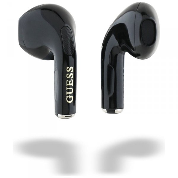 Guess Glossy Effect Egg Shape Printed Classic Logo - Słuchawki Bluetooth TWS + etui ładujące (czarny)