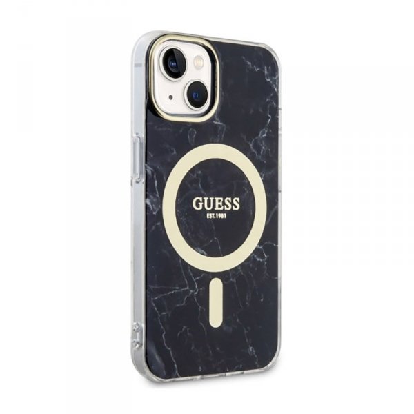 Guess Marble MagSafe - Etui iPhone 14 Plus (Czarny)