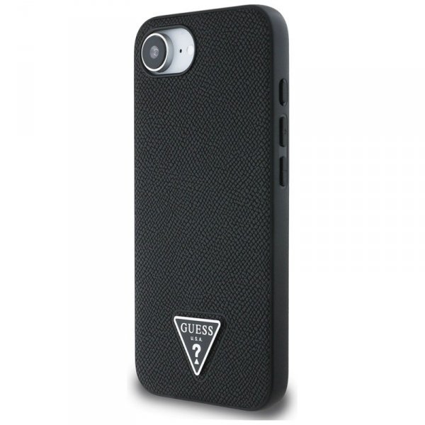 Guess Grained Triangle MagSafe - Etui do iPhone 16e (czarny)