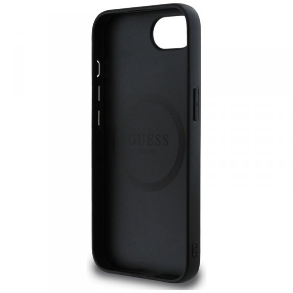 Guess Grained Triangle MagSafe - Etui do iPhone 16e (czarny)