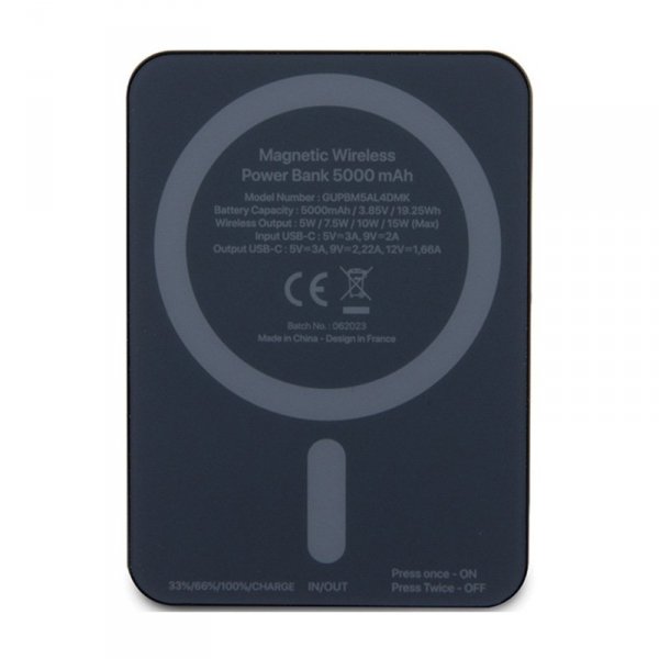 Guess Metal Script Logo MagSafe - Power Bank indukcyjny 5000 mAh 15W MagSafe (czarny)