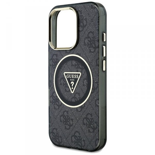 Guess IML Metal Glitter 4G Circle Triangle MagSafe - Etui do iPhone 16 Pro (czarny)