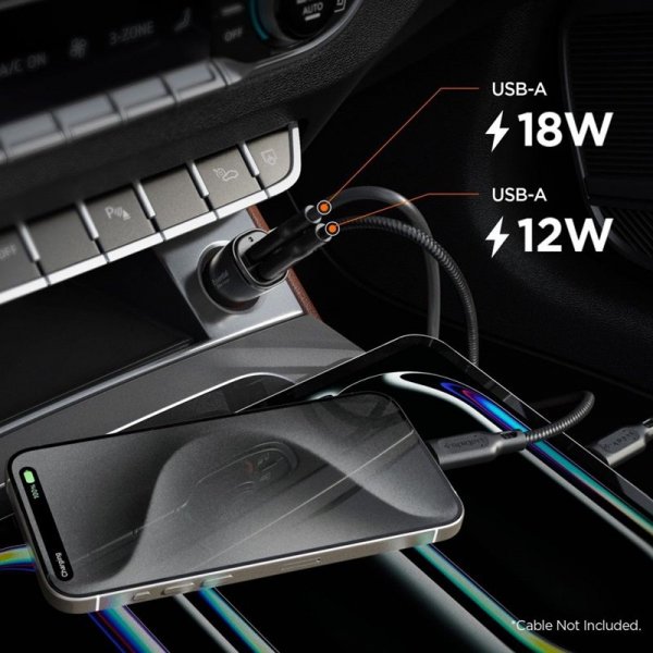 Spigen Essential EV302 - Ładowarka samochodowa 2x USB-A 30W (Czarny)