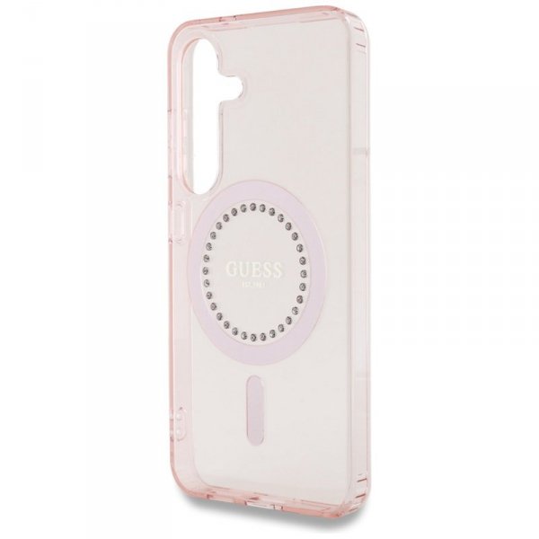Guess Rhinestones Printed Classic Logo MagSafe - Etui do Samsung Galaxy S25 (różowy)