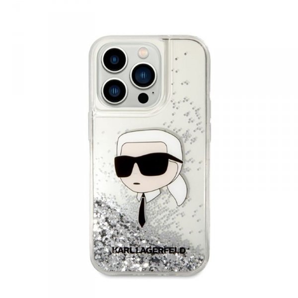 Karl Lagerfeld Liquid Glitter NFT Karl&#039;s Head - Etui iPhone 14 Pro (srebrny)