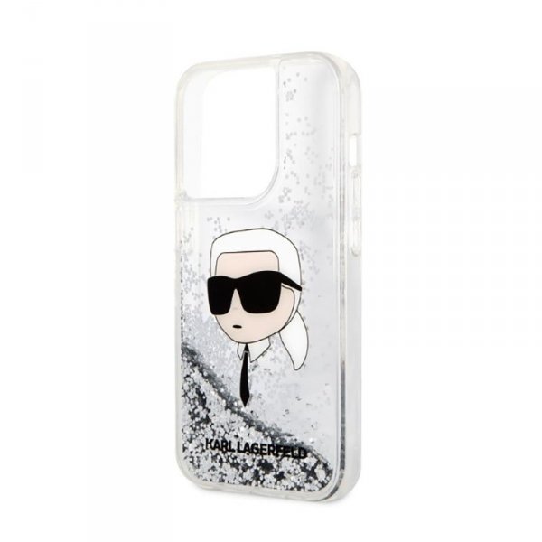 Karl Lagerfeld Liquid Glitter NFT Karl&#039;s Head - Etui iPhone 14 Pro (srebrny)