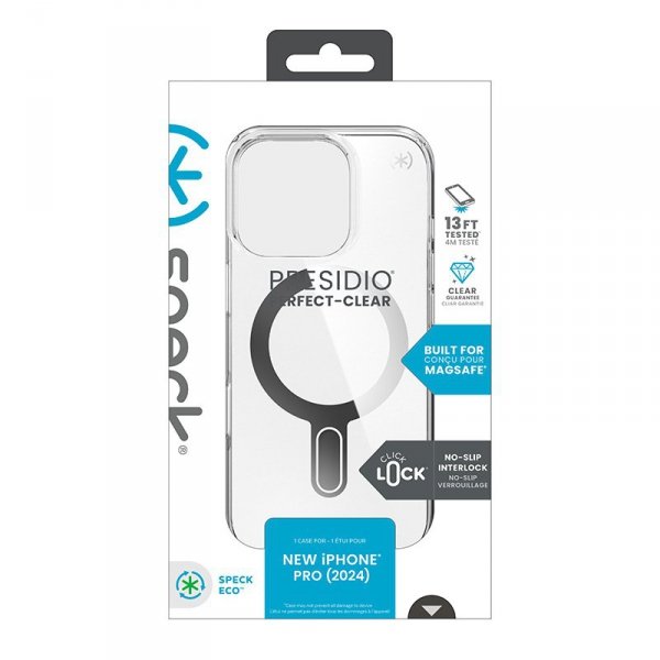 Speck Presidio Perfect-Clear ClickLock & MagSafe - Etui iPhone 16 Pro (Clear / Chrome Finish / Serene Silver)