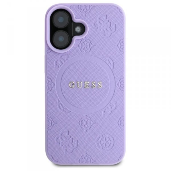 Guess Saffiano Peony Classic Logo MagSafe - Etui iPhone 16 (fioletowy)